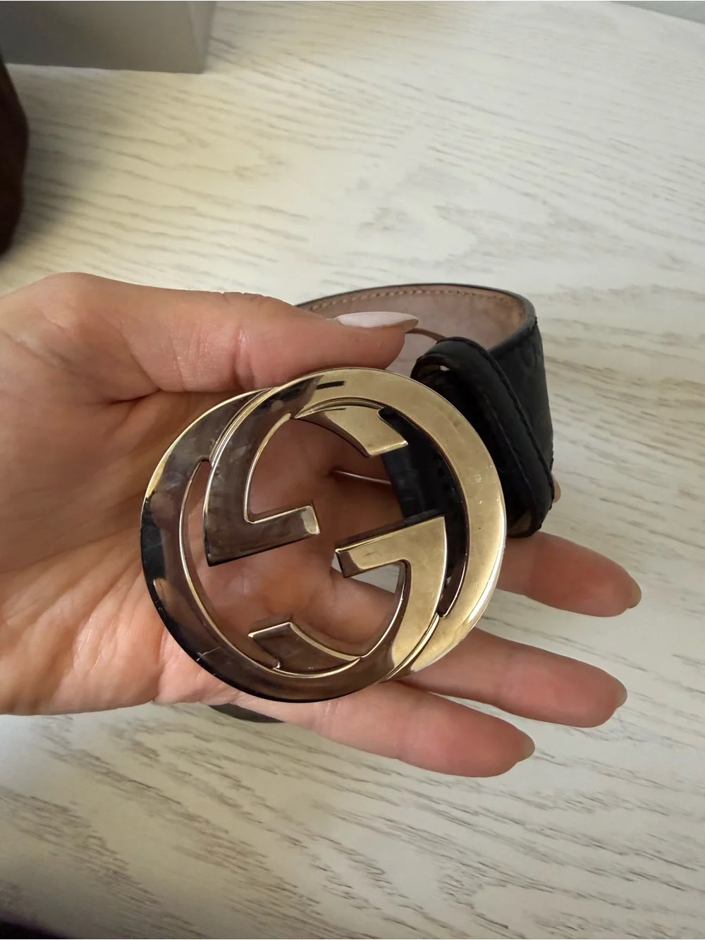 Gucci Black Leather Men's Belt with Silver Double G Buckle